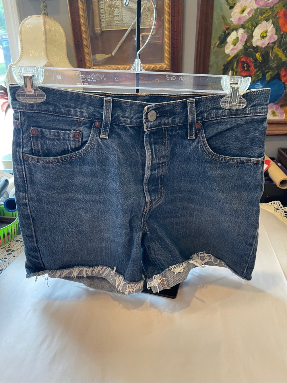 Levi's High waist Dark Blue Denim Cutoff Shorts with Frayed Hem size 28